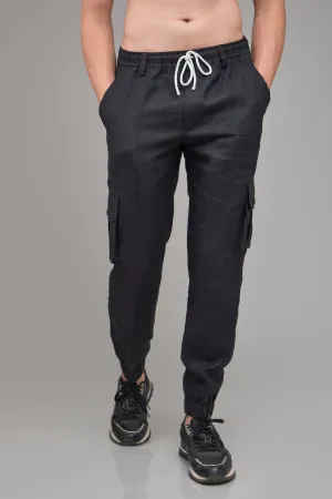 Men Slim Fit Hemp Black Cargo