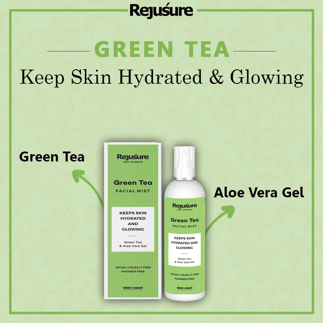 Rejusure Green Tea Facemist – Keeps Skin Hydrated & Glowing – 100ml