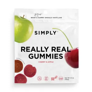 SIMPLY GUM - REALLY REAL SOUR APPLE AND CHERRY GUMMIES 5.3OZ