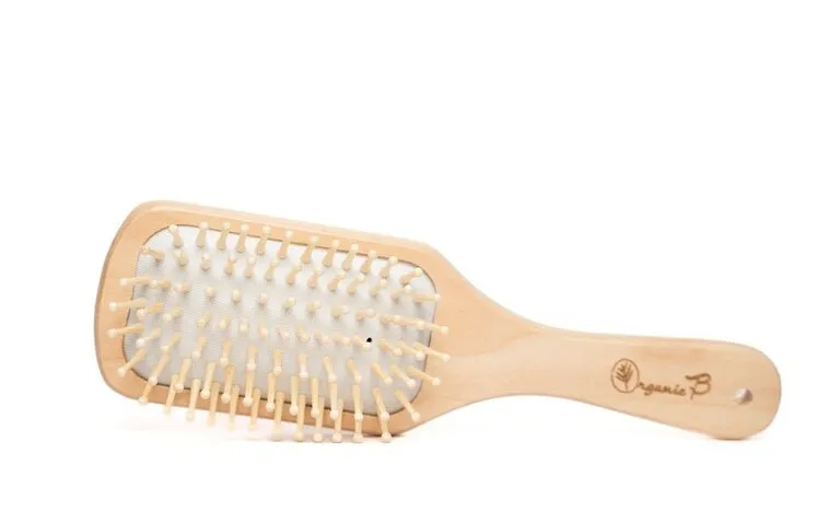 Square Paddle Bamboo-Teak Hairbrush - Detangling & Anti-frizz - Small