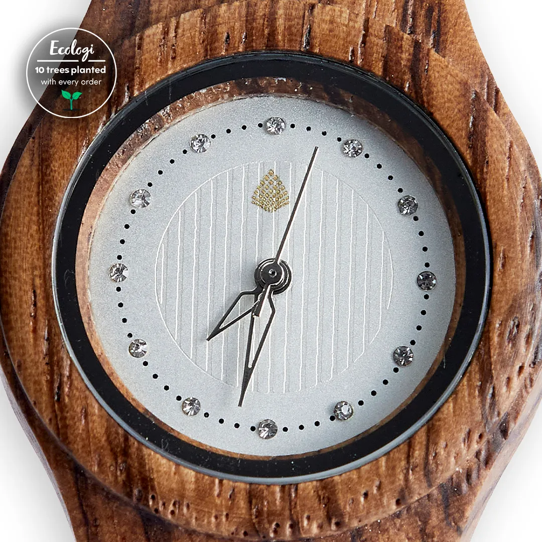 The Pine Watch – Handmade Eco-Friendly Wooden Watch with Zebrawood Frame & Bright Dial