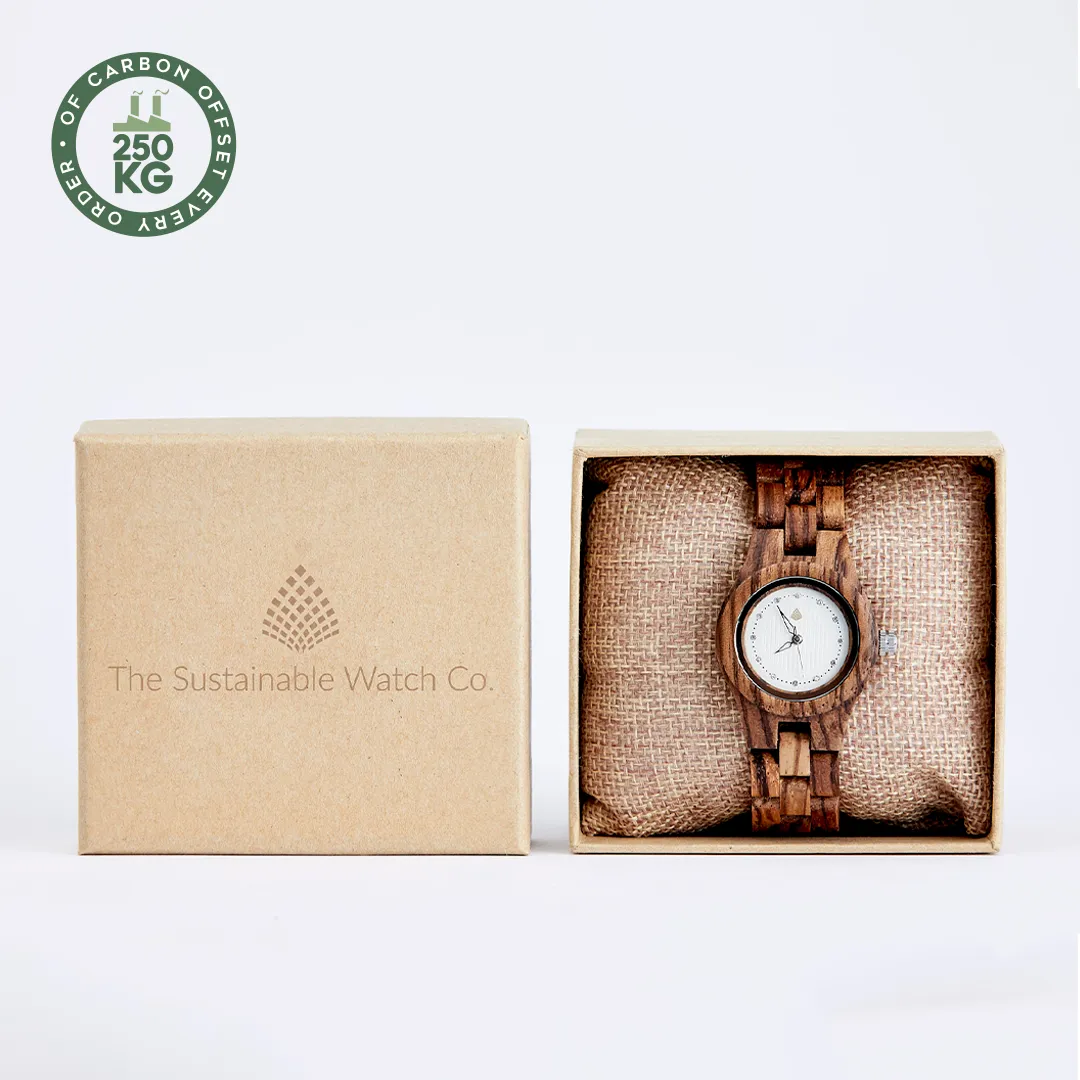 The Pine Watch – Handmade Eco-Friendly Wooden Watch with Zebrawood Frame & Bright Dial