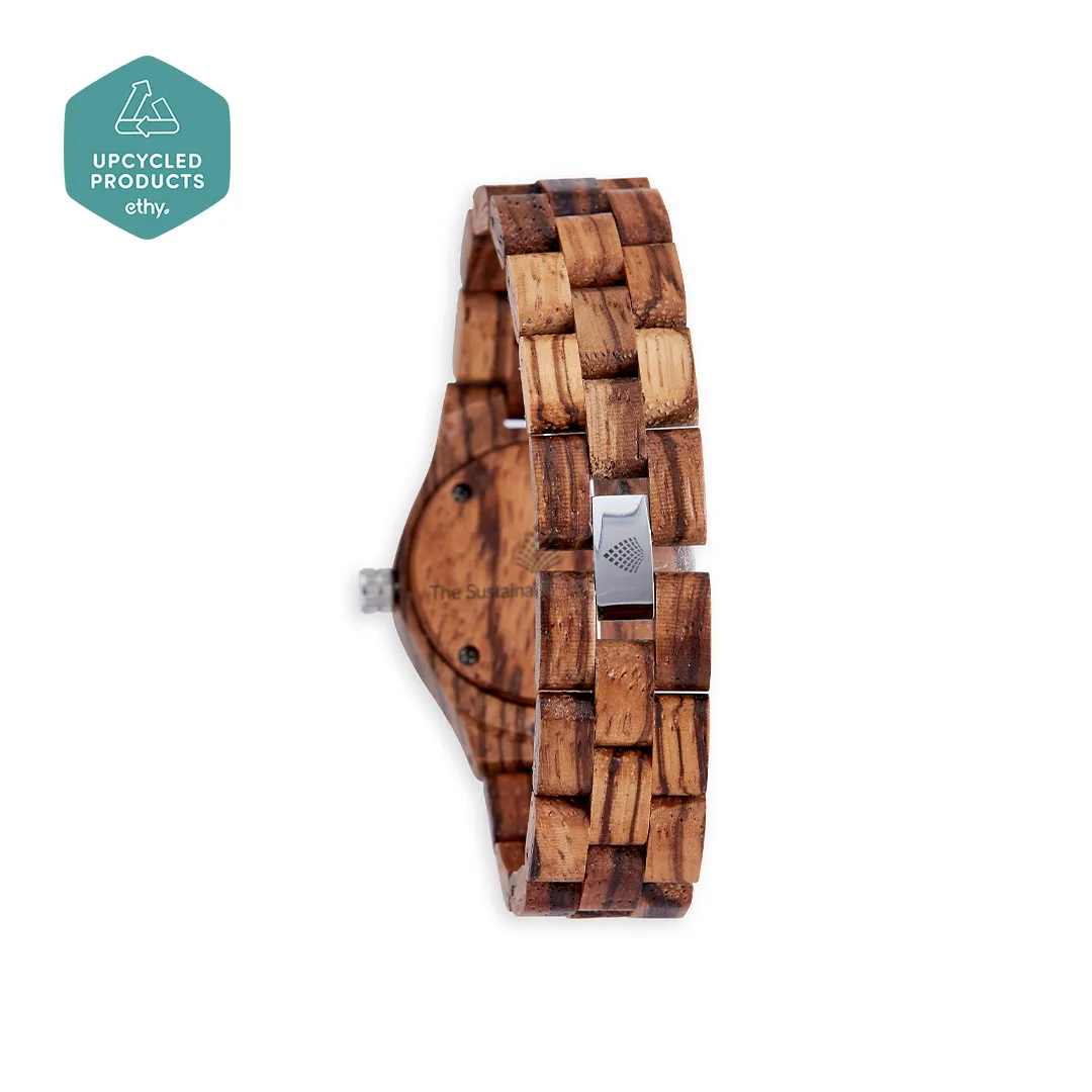 The Pine Watch – Handmade Eco-Friendly Wooden Watch with Zebrawood Frame & Bright Dial