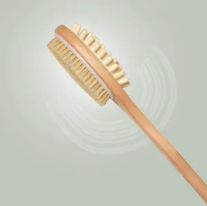 Wooden Double Sided Body Brush with Massager and Long Handle